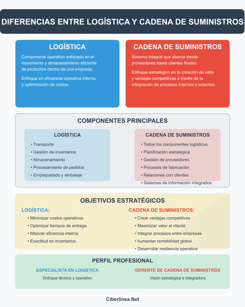 Diferencias entre logística y cadena de suministros - Infografía