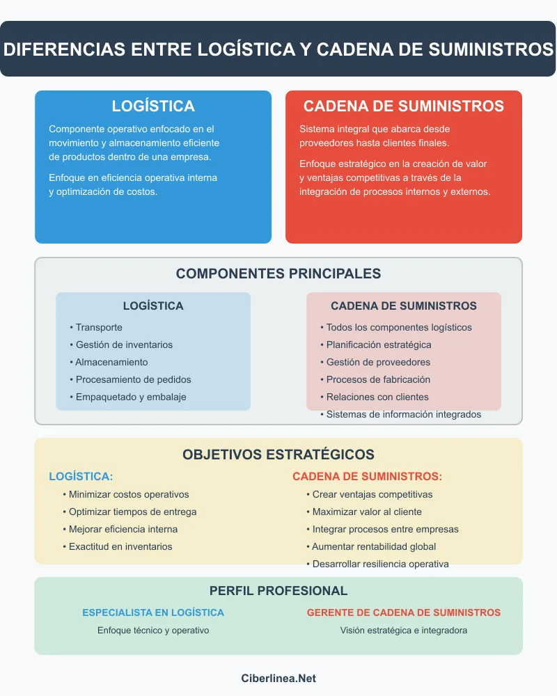 Diferencias entre logística y cadena de suministros - Infografía